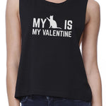 Load image into Gallery viewer, My Cat My Valentine Women&#39;s Black Crop Tee Gift Idea for Cat Lovers
