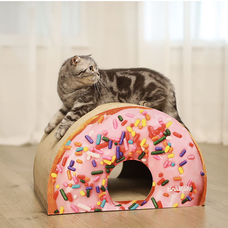 Donut or Pizza shaped PET FASHION DESIGN FOOD ELEMENTS CAT HOUSE & SCRATCHER