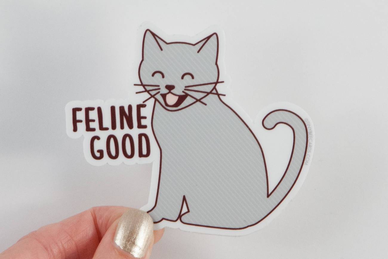 Funny Cat Vinyl Sticker "Feline Good"