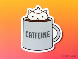 Coffee Cat Vinyl Sticker "Catfeine"