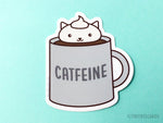 Load image into Gallery viewer, Coffee Cat Vinyl Sticker &quot;Catfeine&quot;
