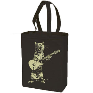 Cat playing guitar- cotton canvas natural tote bag